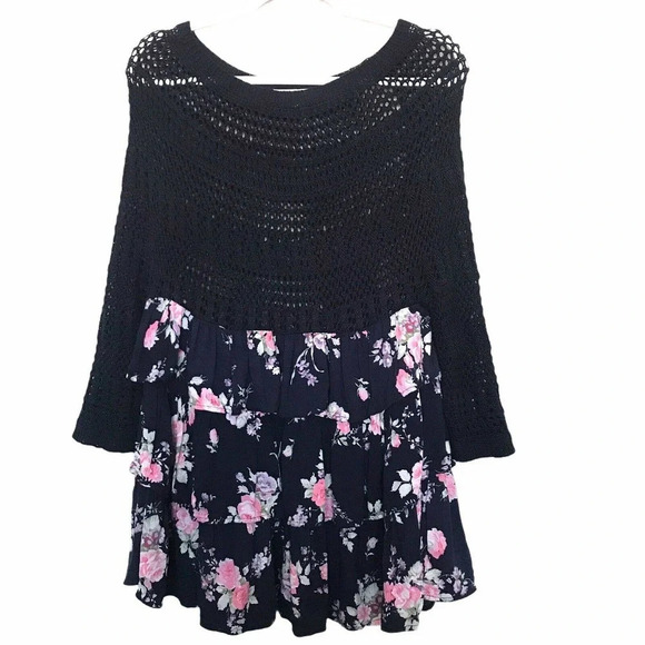 Entro Crochet Floral Tiered Boho Top Size Large - Picture 1 of 6